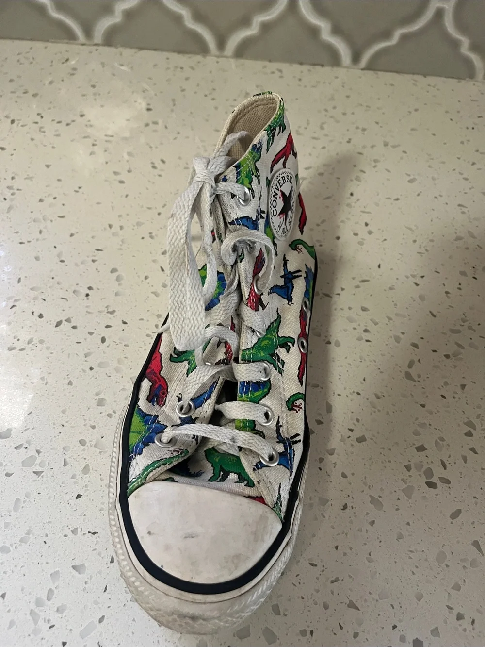 Converse Kids High Top Sneakers - White with Green, Blue & Red Dinosaur Print 4